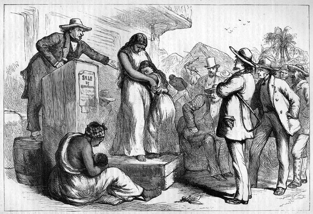 На аукционе по продаже рабов на Юге США (1860-е годы). Гравюра.